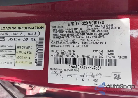 2016 Ford Fusion Titanium from USA, damaged, VIN 3FA6P0K9XGR391367